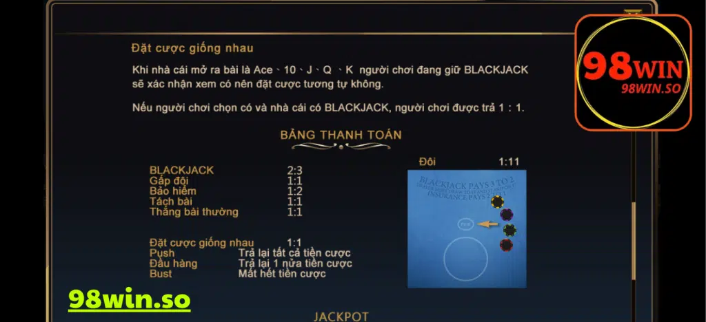 Cách chơi Blackjack online cơ bản tại 98WIN