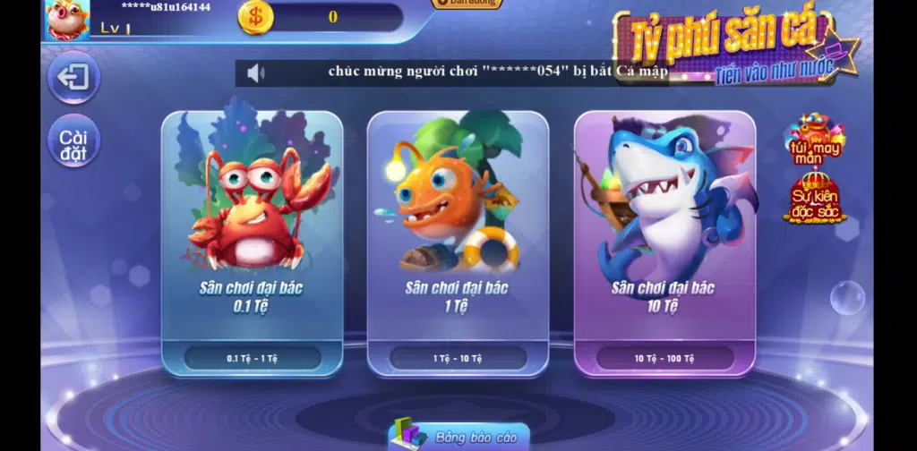 Sảnh game bắn cá 98WIN đầy hiện đại 